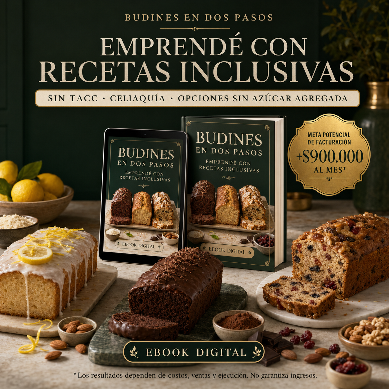 Emprende en Recetas de budines sin tacc/celiacos/Diabeticos 🎁 y genera ingresos semanales!!!